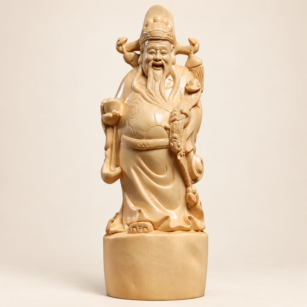 Hand-Carved Canadian Cedar Wealth God – Chinese Fortune Statue