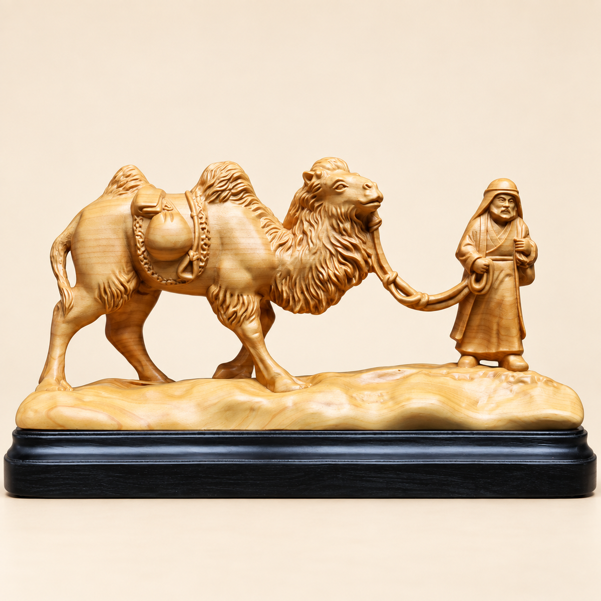 Hand-Carved Boxwood Silk Road Camel Sculpture – Chinese Heritage Art