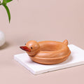 Hand Carved Wooden Duck with Swim Ring - Cute Animal Figurine, Chinese Wood Carving, Gift