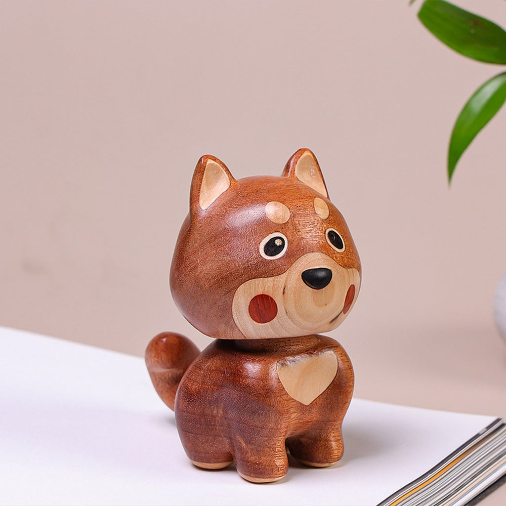 Hand Carved Wooden Bobblehead Dog - Wobbly Puppy Figurine, Chinese Wood Carving, Dog Lover Gift