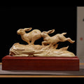 Hand Carved Boxwood Twin Rabbits Sculpture - Large Animal Figurine, Chinese Wood Carving, Collectible
