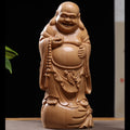 Hand Carved Beech Wood Laughing Buddha Statue - Large Zen Figure, Chinese Wood Carving, Zen Decor