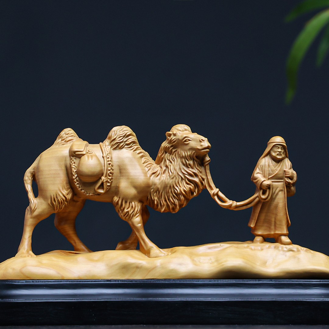 Hand Carved Boxwood Silk Road Relief Panel - Small, Chinese Wood Carving, Heritage Art, Collectible