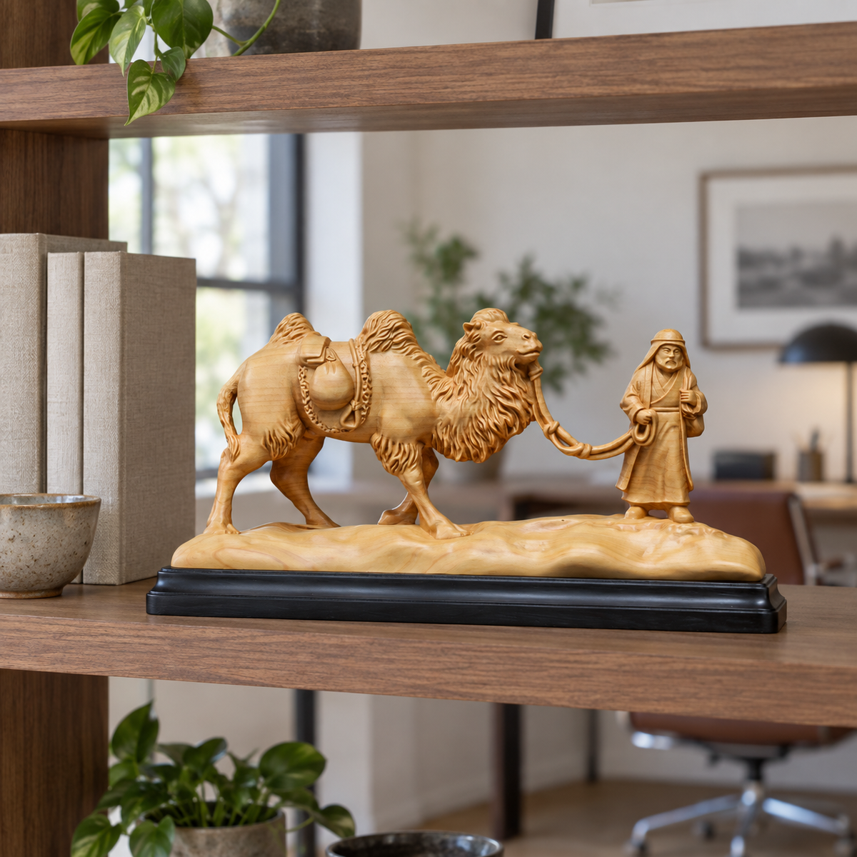 Hand-Carved Boxwood Silk Road Camel Sculpture – Chinese Heritage Art