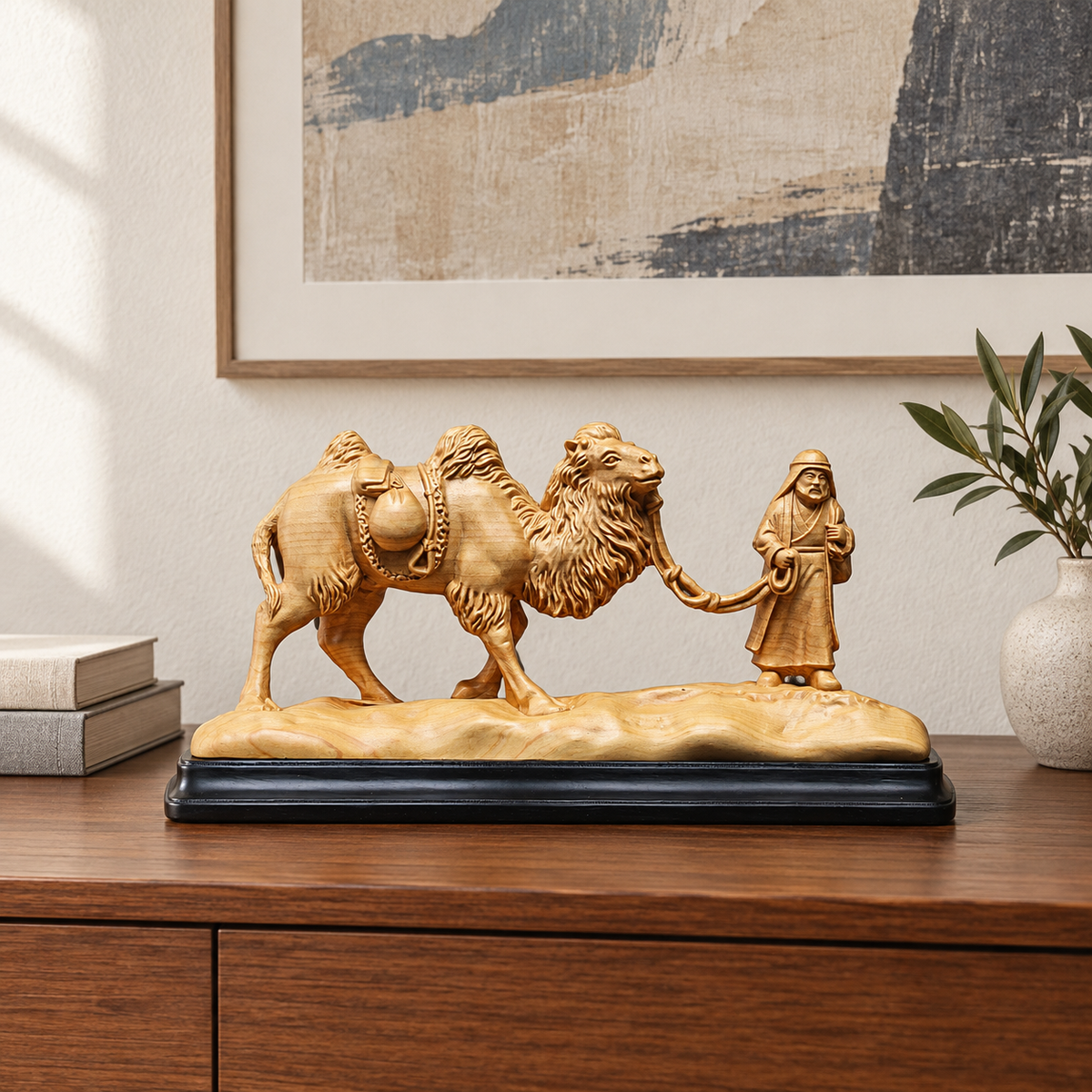 Hand-Carved Boxwood Silk Road Camel Sculpture – Chinese Heritage Art