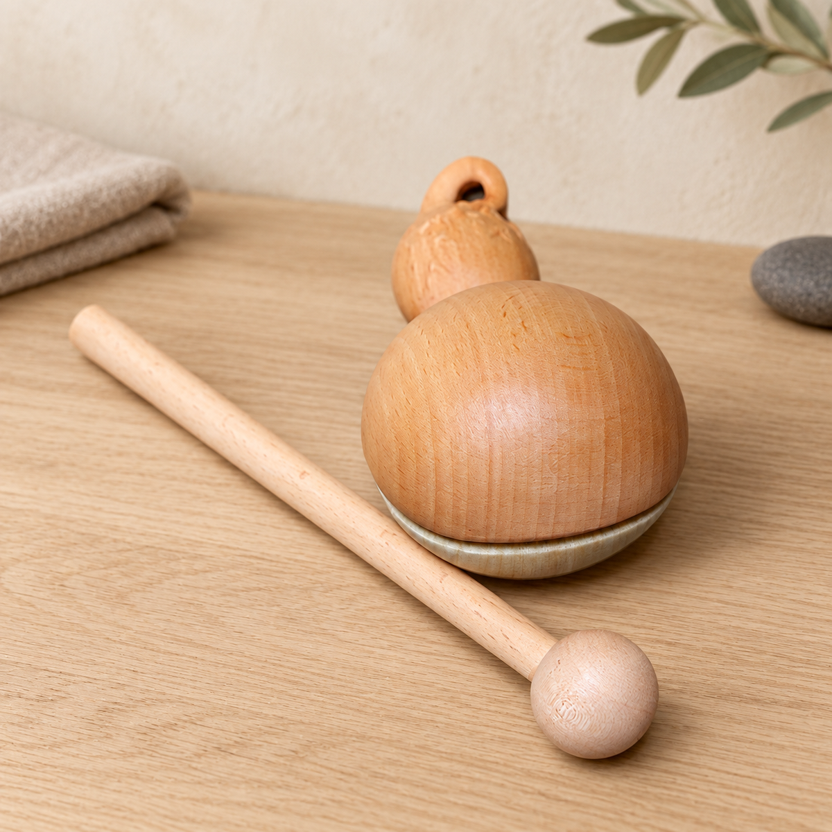 Hand-Carved Gourd Mokugyo Wooden Fish – Meditation Percussion Bell