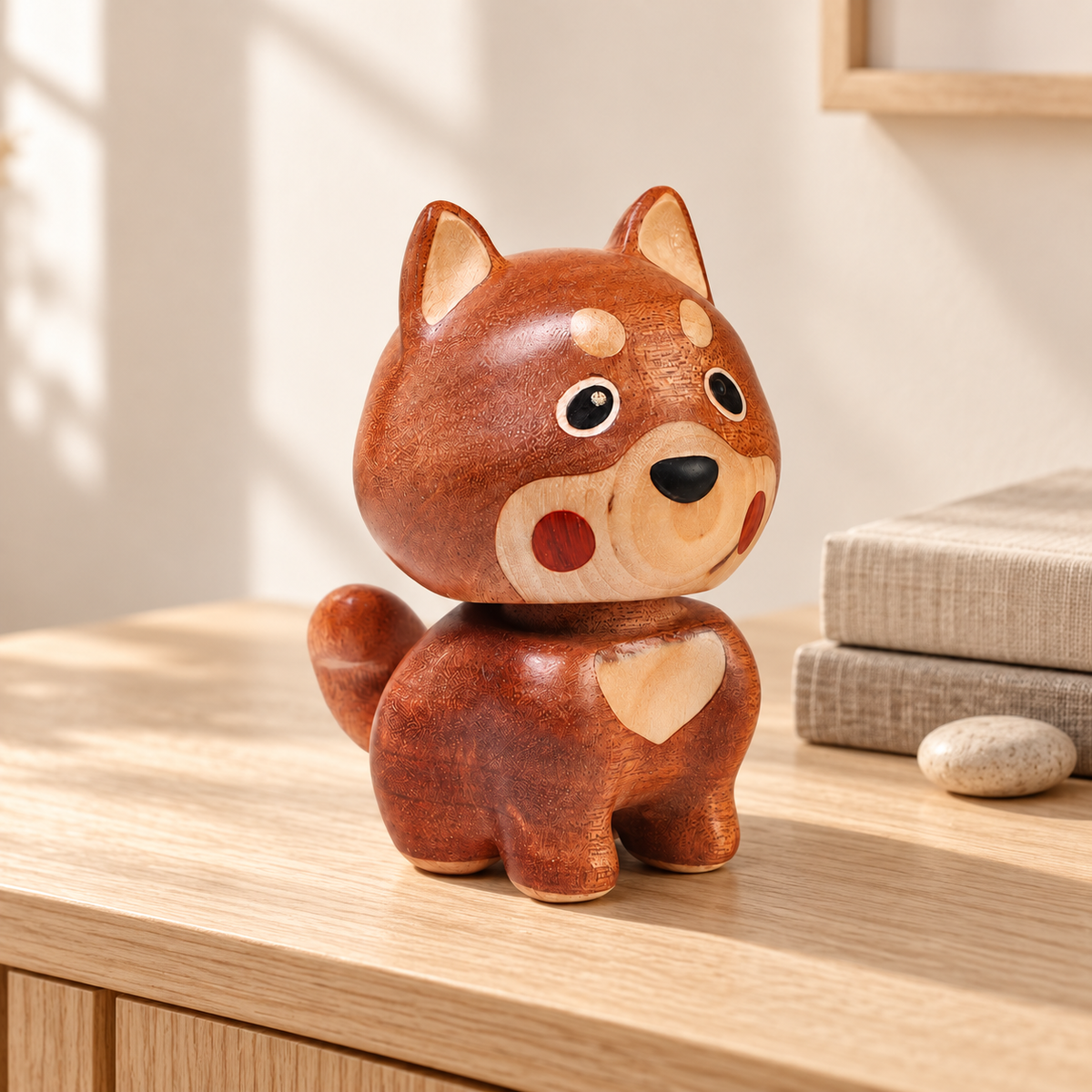 Hand-Carved Wooden Bobblehead Dog – Wobbling Puppy Desk Decor