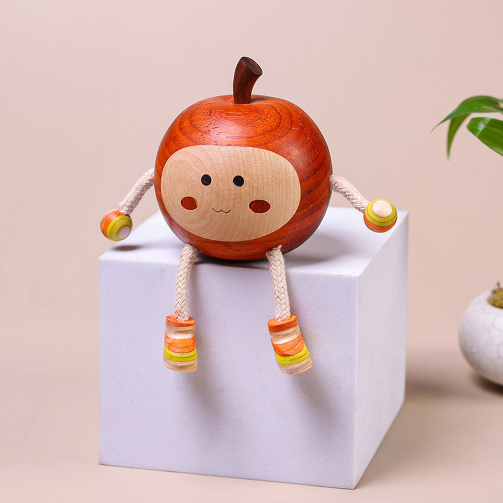 Hand Carved Wooden Peace Apple Figurine - Multi-Wood Inlay, Chinese Wood Carving, Housewarming Gift