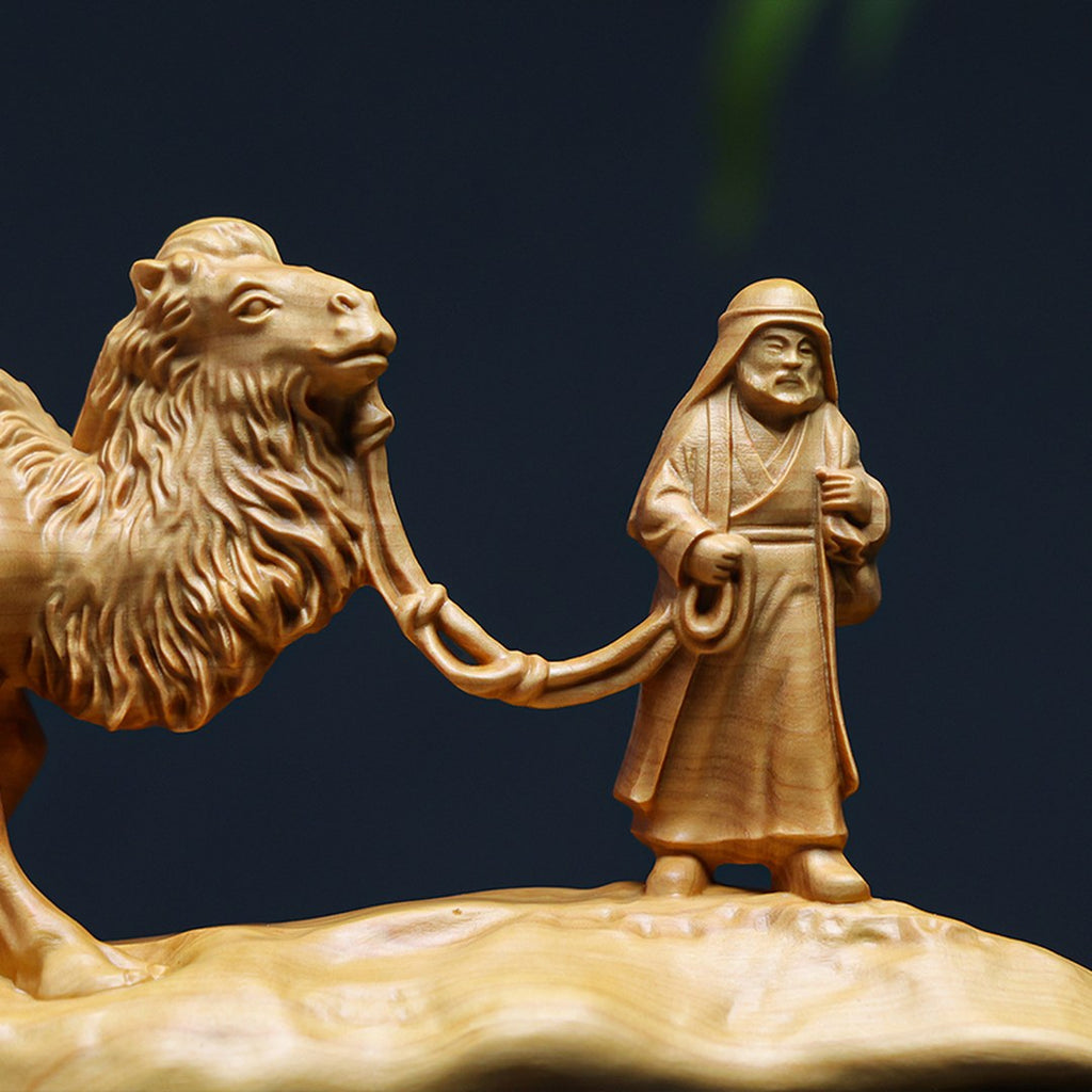 Hand Carved Boxwood Silk Road Relief Panel - Small, Chinese Wood Carving, Heritage Art, Collectible