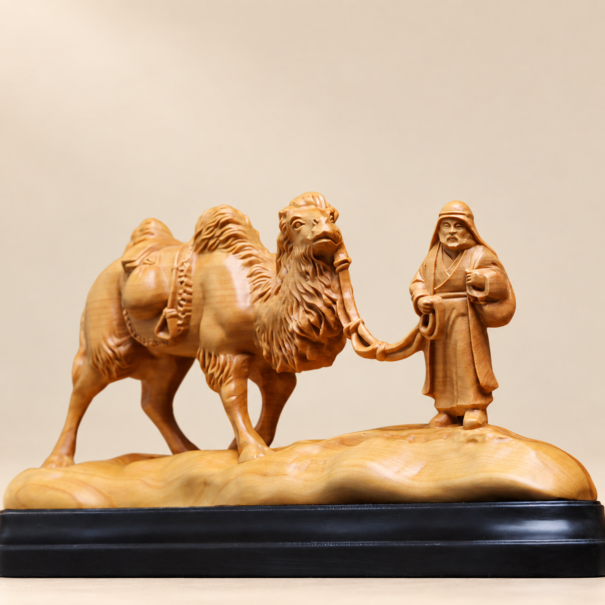 Hand-Carved Boxwood Silk Road Camel Sculpture – Chinese Heritage Art