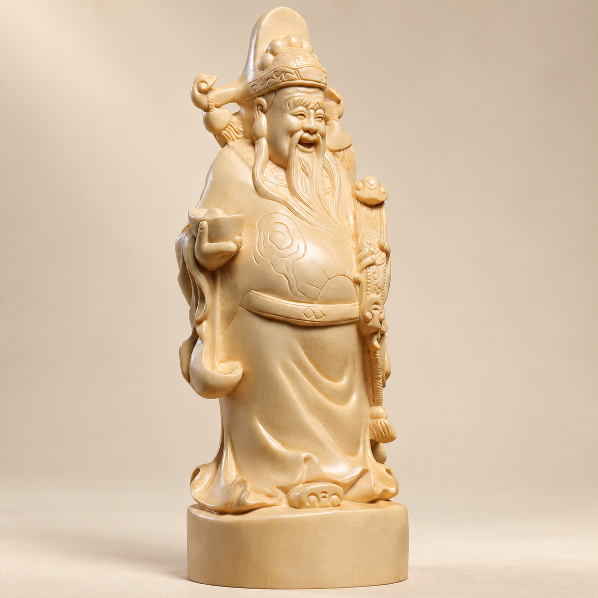 Hand-Carved Canadian Cedar Wealth God – Chinese Fortune Statue