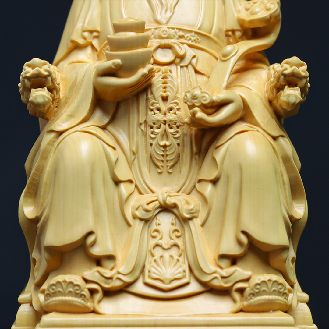 Hand Carved Boxwood Fortune God with Gold Ingot Statue - Chinese Wood Carving, Prosperity Gift