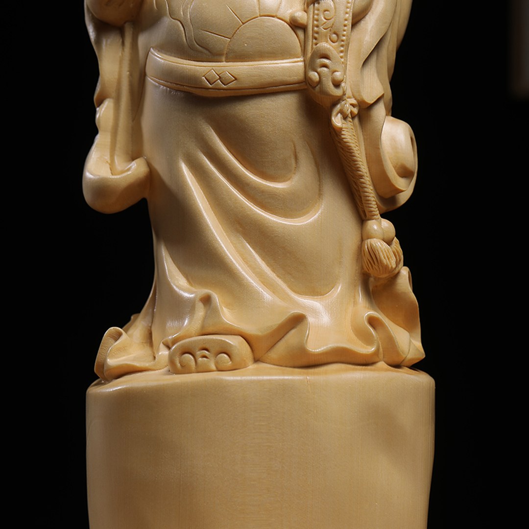 Hand Carved Canadian Cedar Wealth God Statue - Large Fortune Figure, Chinese Wood Carving, Business Gift