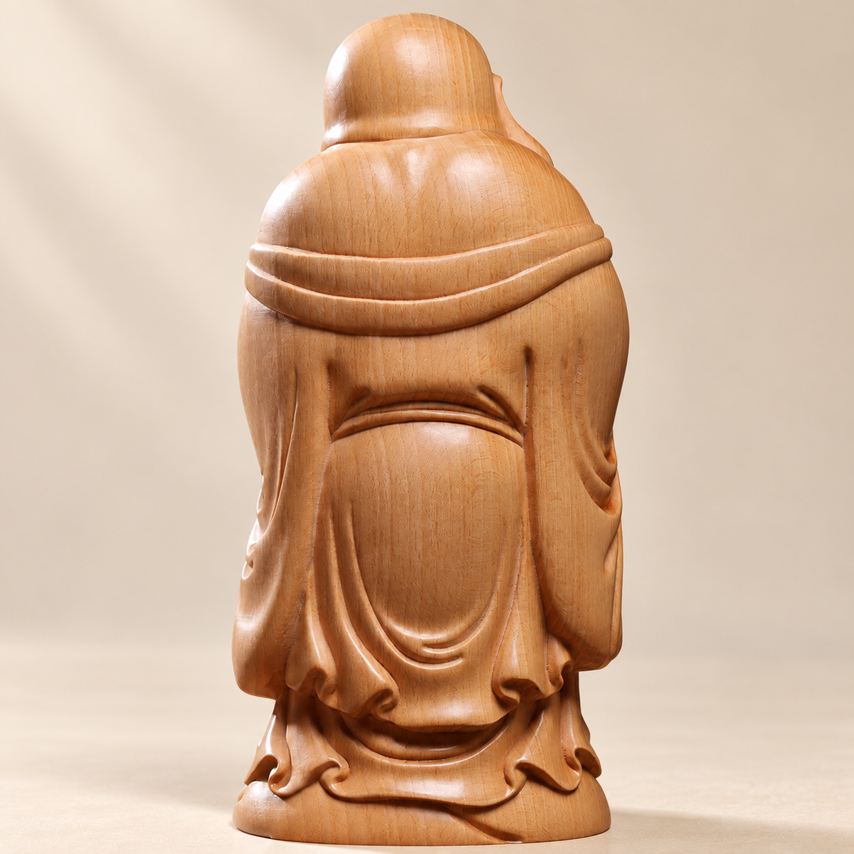 Hand-Carved Beech Wood Laughing Buddha – Chinese Good Luck Statue