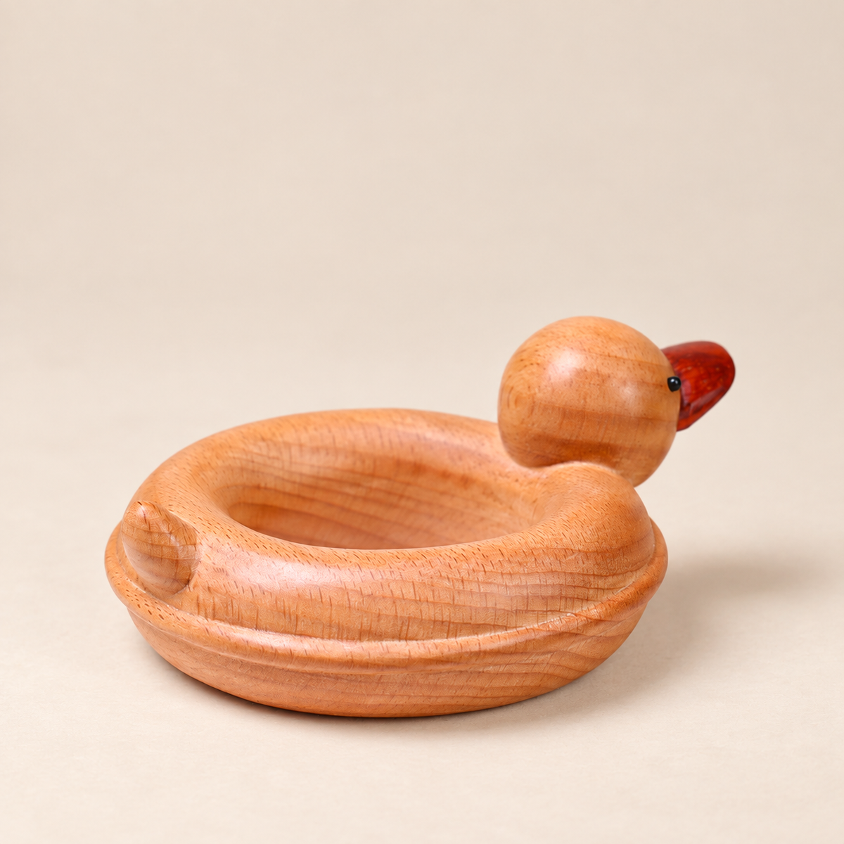 Hand-Carved Wooden Duck with Swim Ring – Cute Desk Figurine
