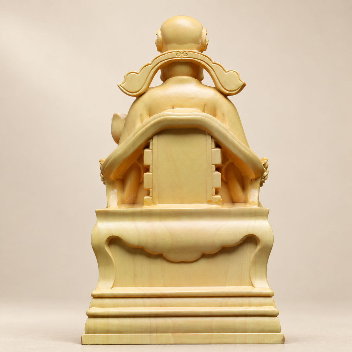 Hand-Carved Boxwood Seated Wealth God – Chinese Fortune Statue