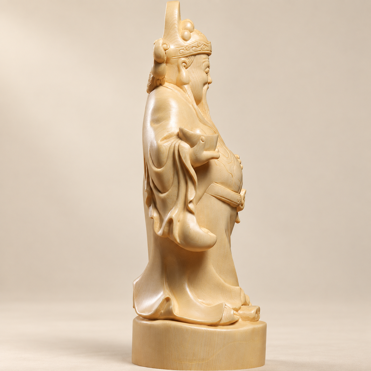 Hand-Carved Canadian Cedar Wealth God – Chinese Fortune Statue