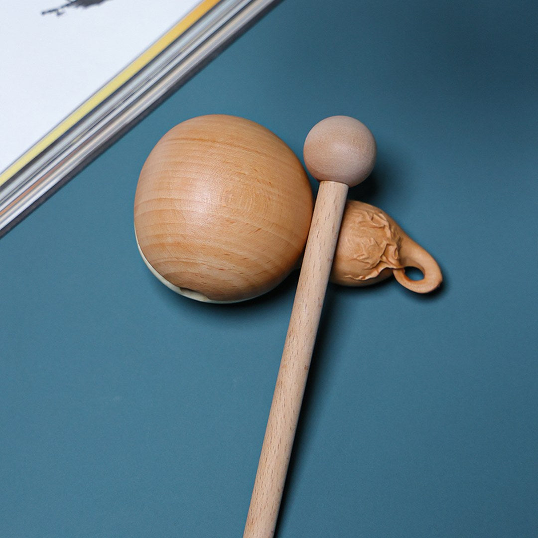 Hand Carved Wooden Calabash Fish Zen Bell - Chinese Wood Carving, Meditation Desk Decor, Mindfulness Gift