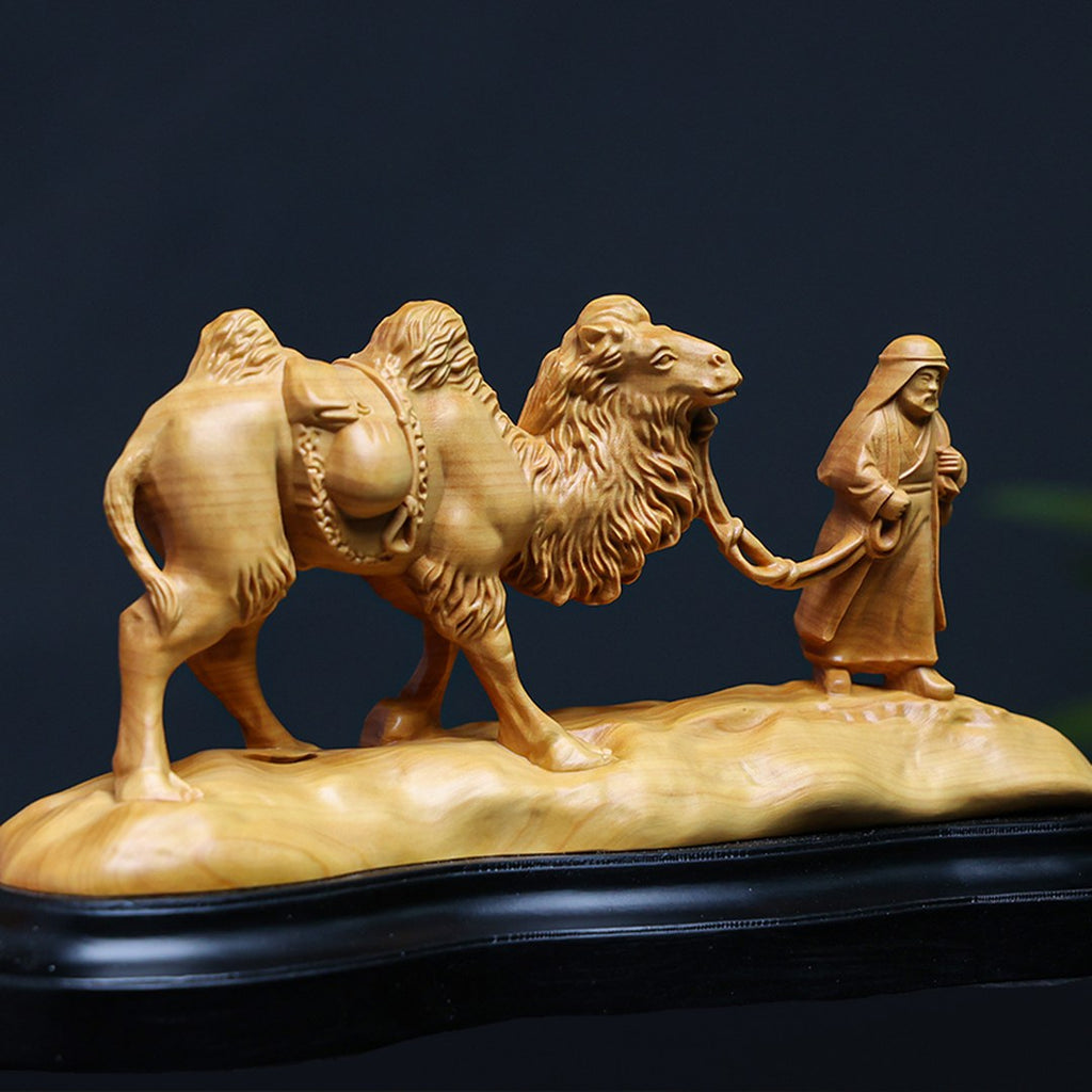 Hand Carved Boxwood Silk Road Relief Panel - Small, Chinese Wood Carving, Heritage Art, Collectible