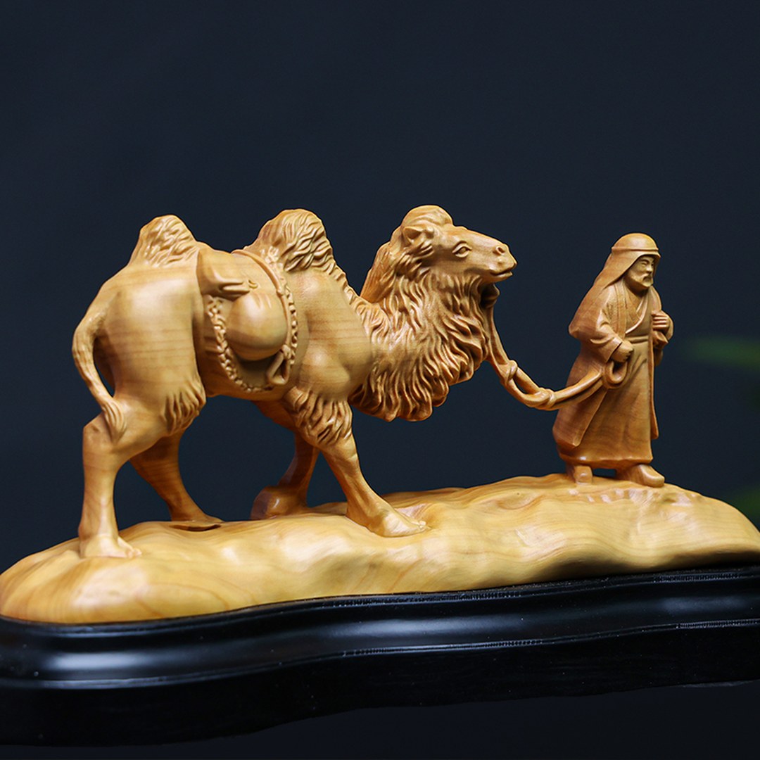 Hand Carved Boxwood Silk Road Relief Panel - Small, Chinese Wood Carving, Heritage Art, Collectible