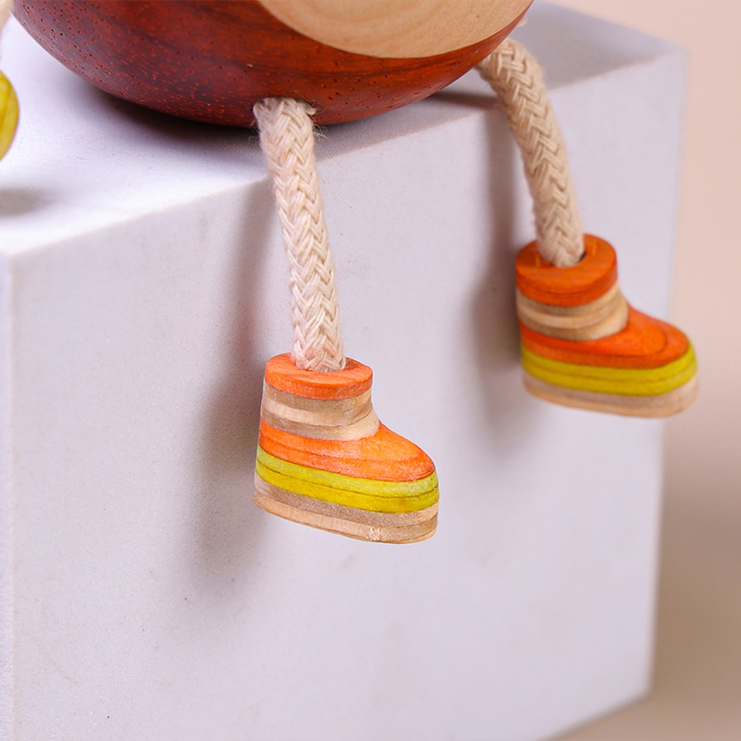 Hand Carved Wooden Peace Apple Figurine - Multi-Wood Inlay, Chinese Wood Carving, Housewarming Gift