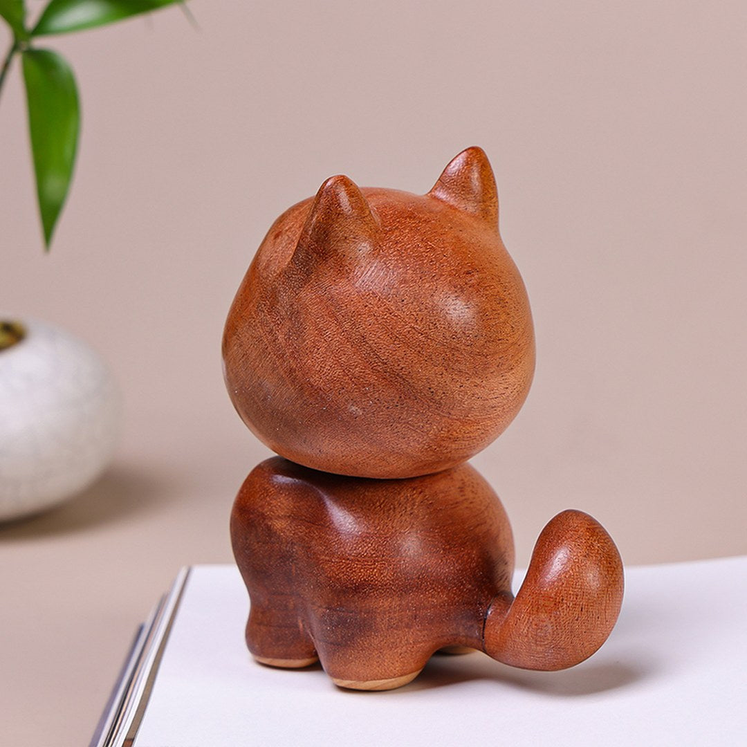 Hand Carved Wooden Bobblehead Dog - Wobbly Puppy Figurine, Chinese Wood Carving, Dog Lover Gift