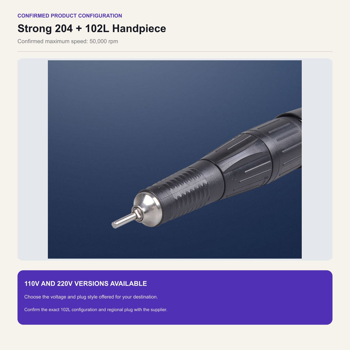 Strong 204 Micromotor Kit with 102L Handpiece, 50,000 RPM