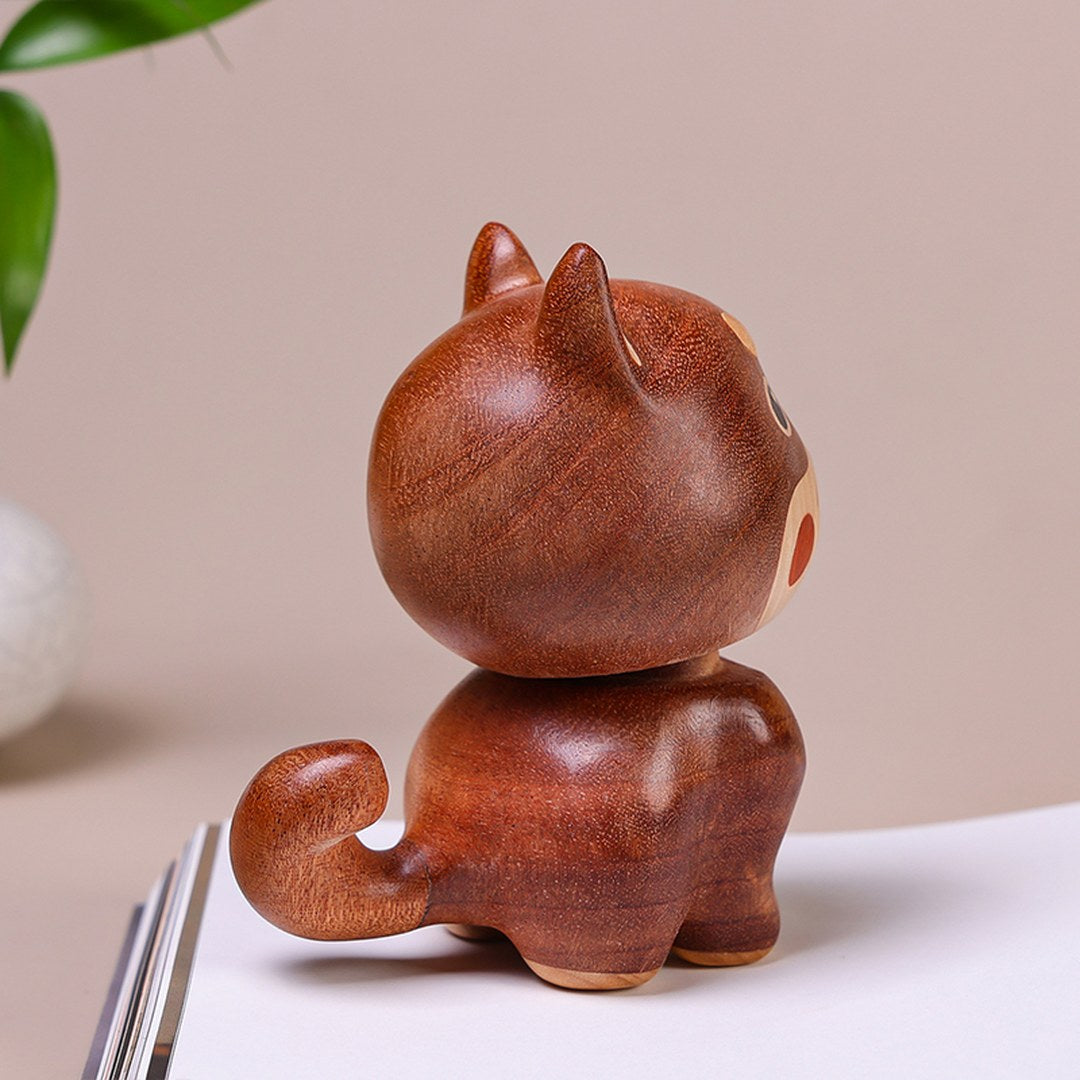 Hand Carved Wooden Bobblehead Dog - Wobbly Puppy Figurine, Chinese Wood Carving, Dog Lover Gift