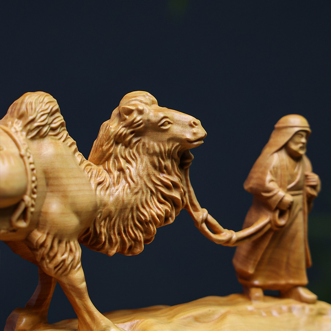 Hand Carved Boxwood Silk Road Relief Panel - Small, Chinese Wood Carving, Heritage Art, Collectible