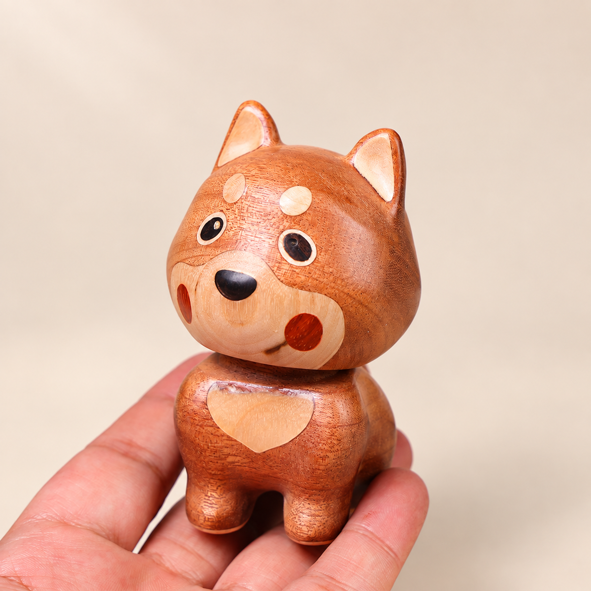 Hand-Carved Wooden Bobblehead Dog – Wobbling Puppy Desk Decor