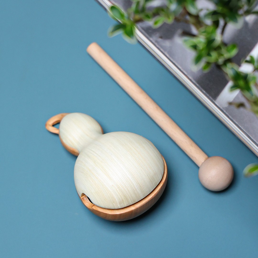 Hand Carved Wooden Calabash Fish Zen Bell - Chinese Wood Carving, Meditation Desk Decor, Mindfulness Gift