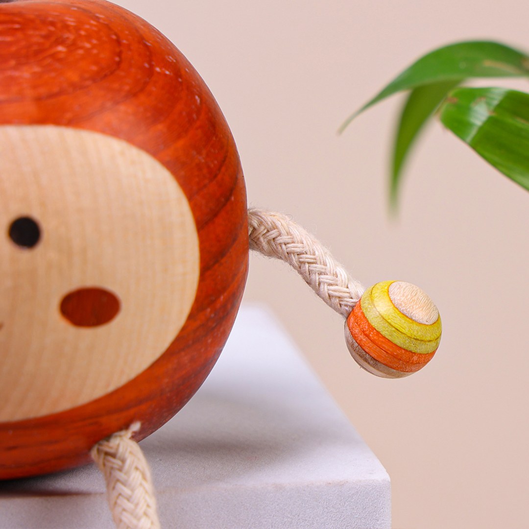 Hand Carved Wooden Peace Apple Figurine - Multi-Wood Inlay, Chinese Wood Carving, Housewarming Gift