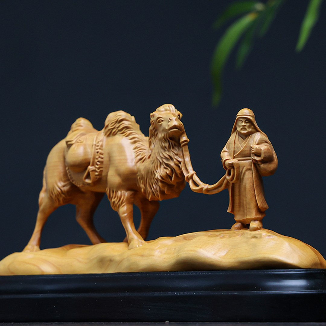 Hand Carved Boxwood Silk Road Relief Panel - Small, Chinese Wood Carving, Heritage Art, Collectible