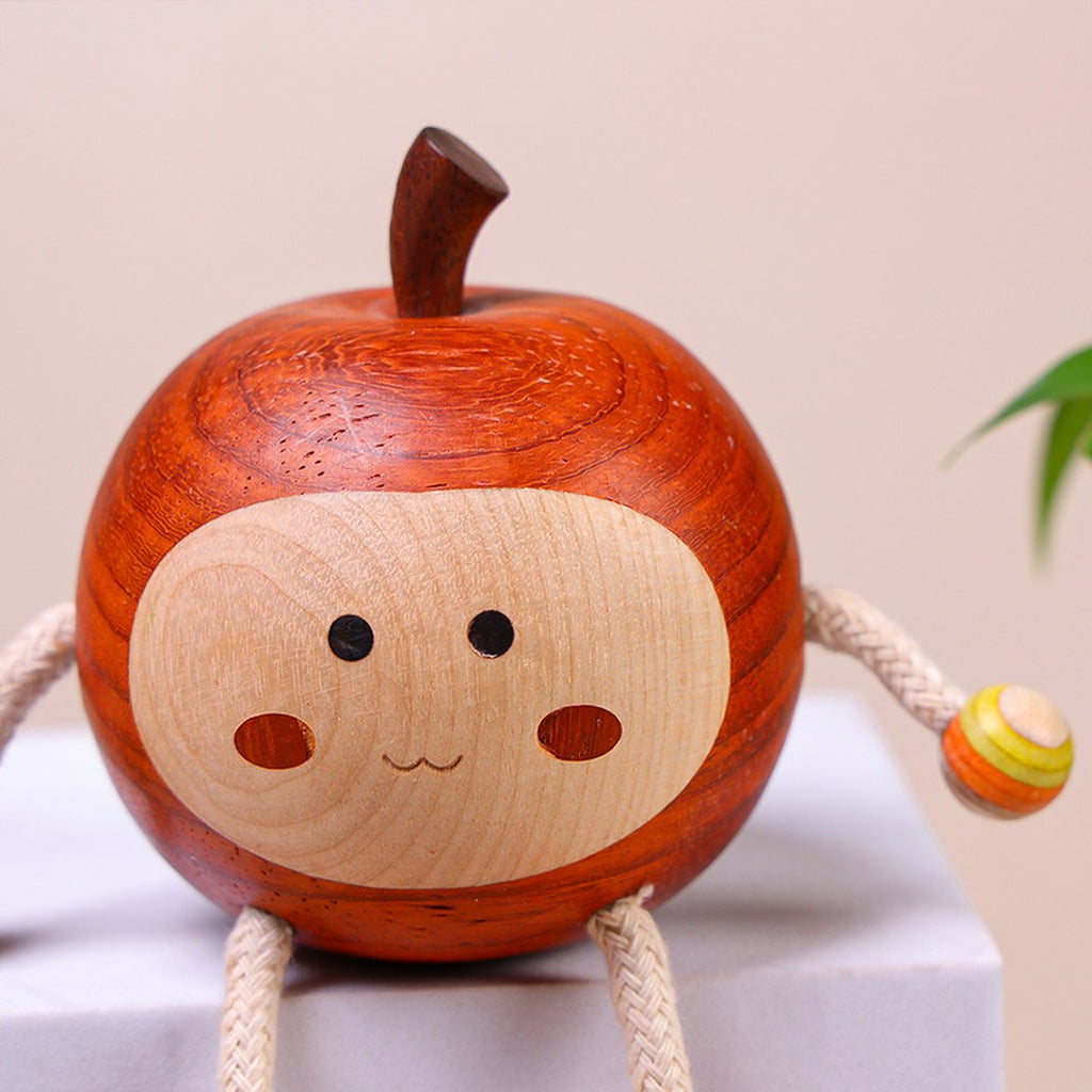 Hand Carved Wooden Peace Apple Figurine - Multi-Wood Inlay, Chinese Wood Carving, Housewarming Gift