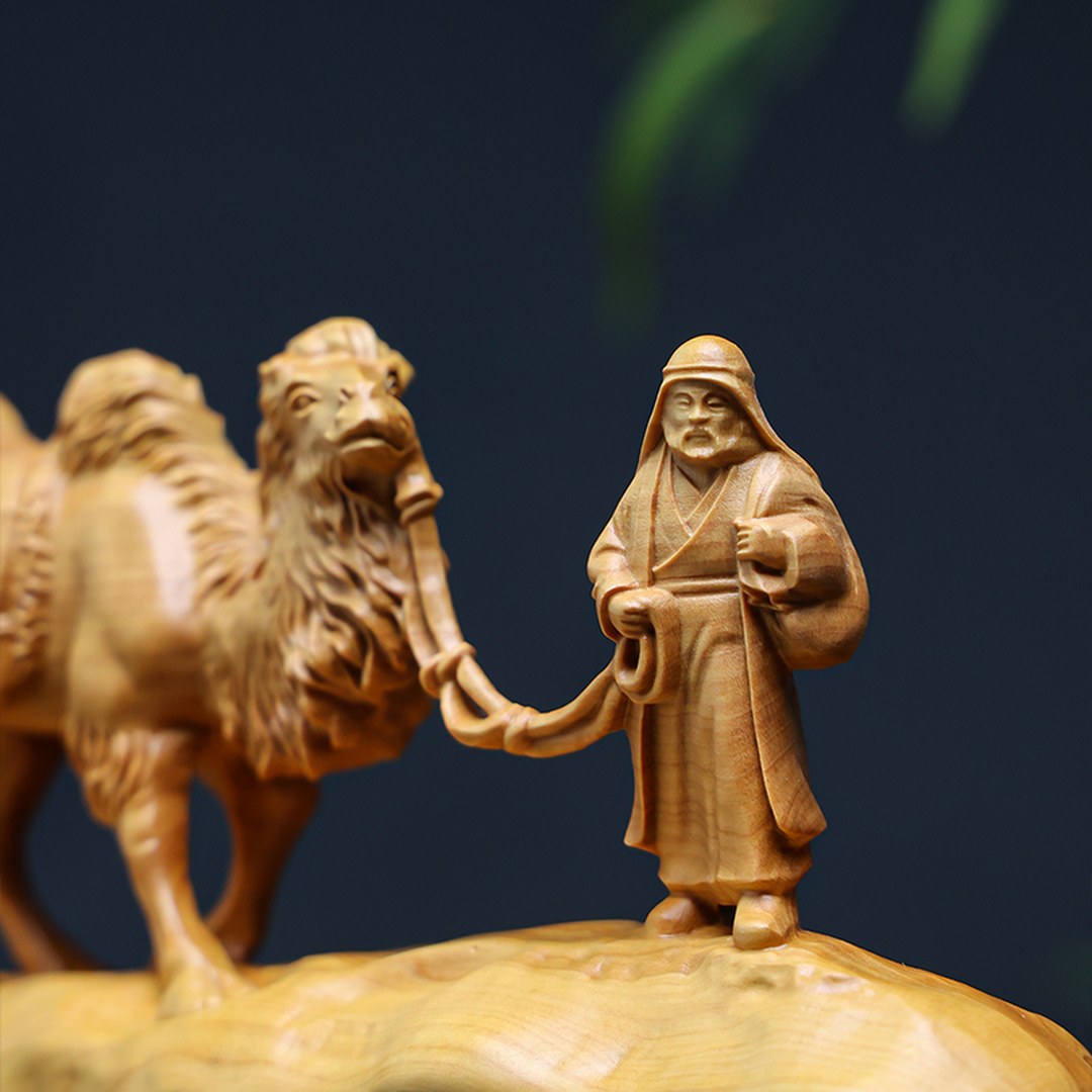 Hand Carved Boxwood Silk Road Relief Panel - Small, Chinese Wood Carving, Heritage Art, Collectible