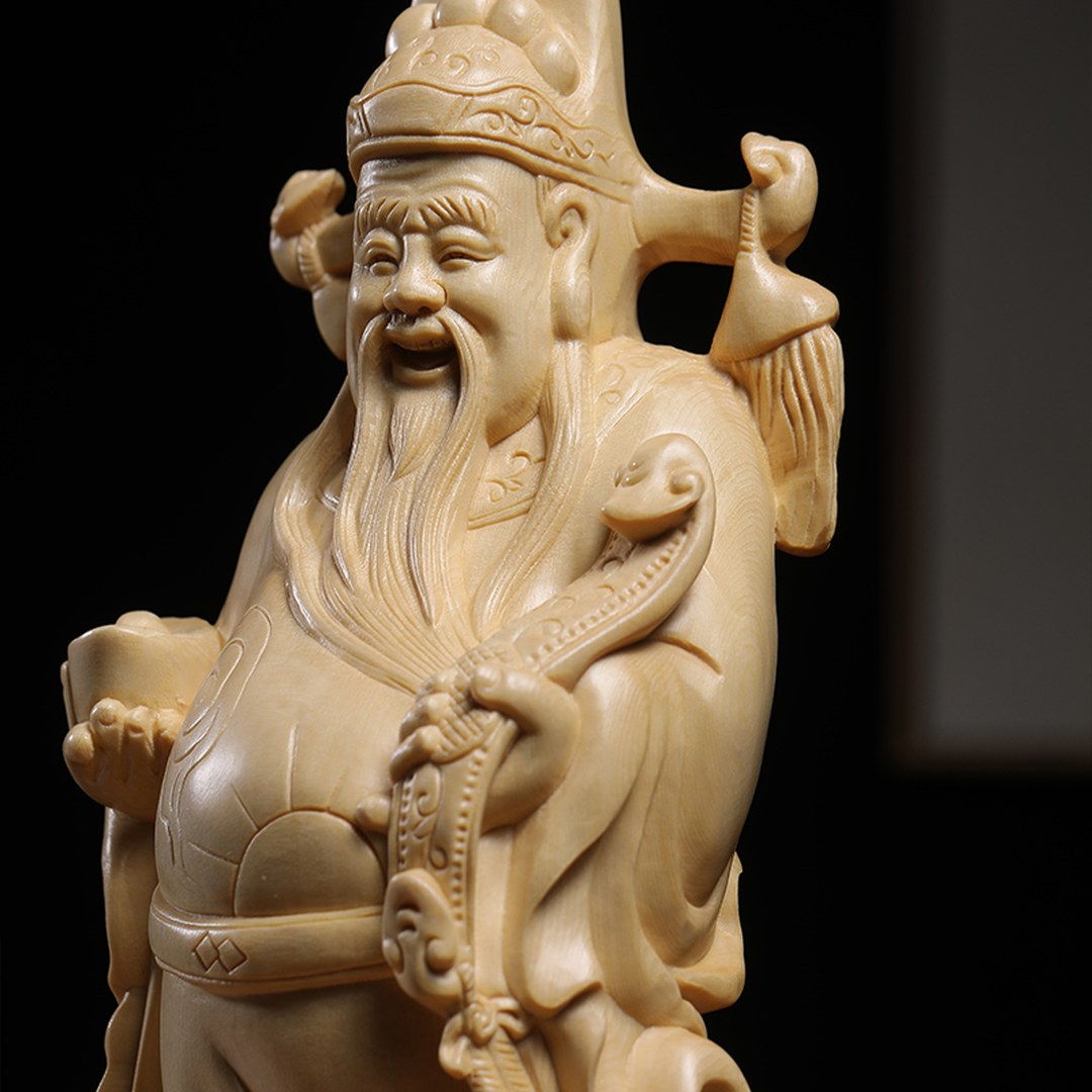 Hand Carved Canadian Cedar Wealth God Statue - Large Fortune Figure, Chinese Wood Carving, Business Gift