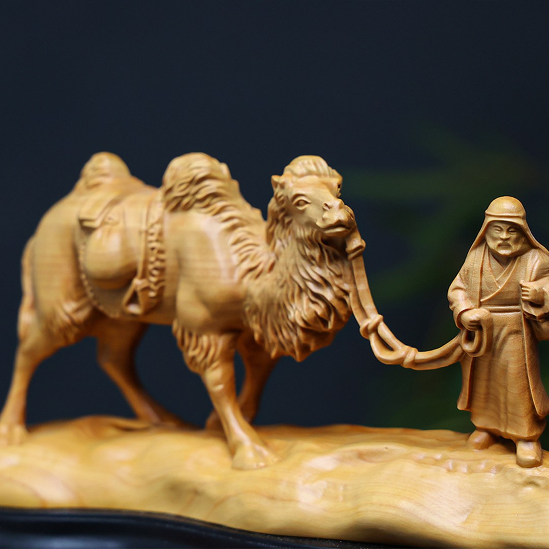 Hand Carved Boxwood Silk Road Relief Panel - Small, Chinese Wood Carving, Heritage Art, Collectible