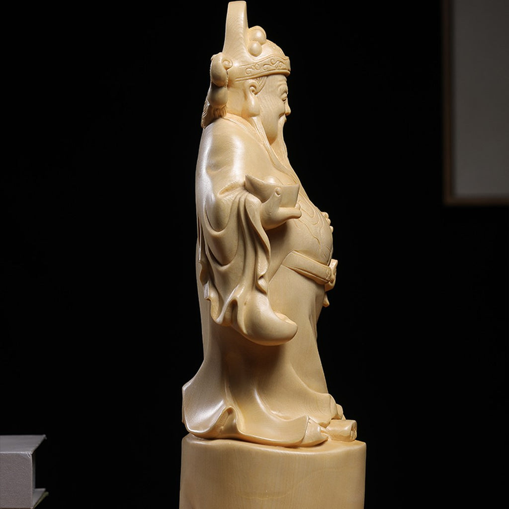 Hand Carved Canadian Cedar Wealth God Statue - Large Fortune Figure, Chinese Wood Carving, Business Gift