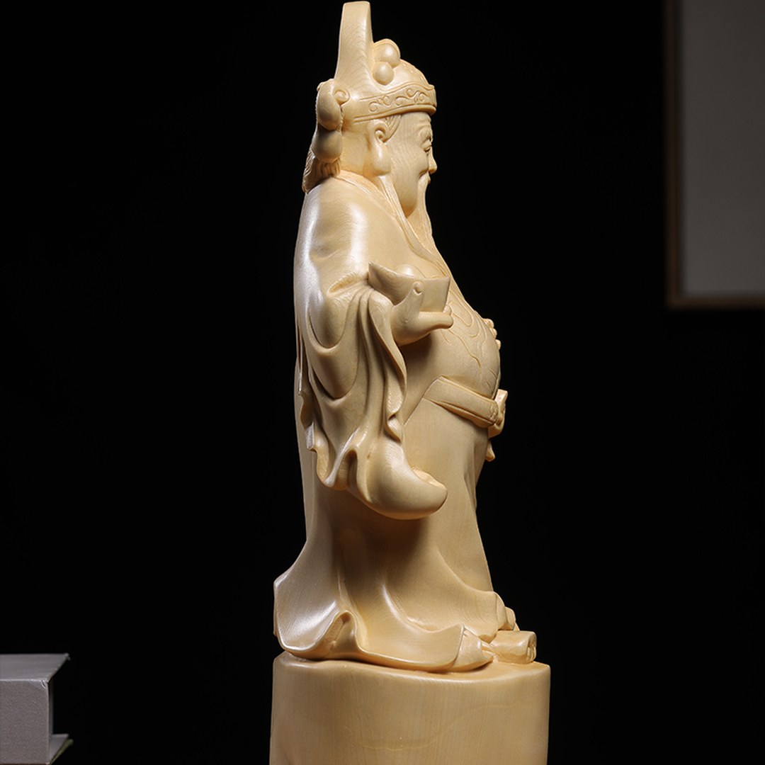 Hand Carved Canadian Cedar Wealth God Statue - Large Fortune Figure, Chinese Wood Carving, Business Gift