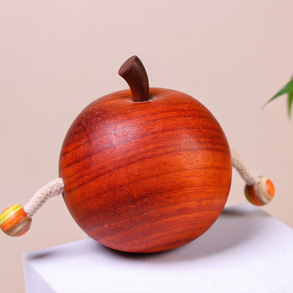 Hand Carved Wooden Peace Apple Figurine - Multi-Wood Inlay, Chinese Wood Carving, Housewarming Gift