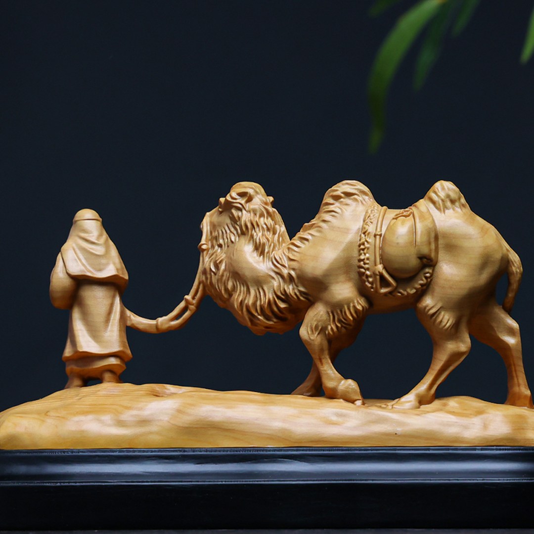Hand Carved Boxwood Silk Road Relief Panel - Small, Chinese Wood Carving, Heritage Art, Collectible