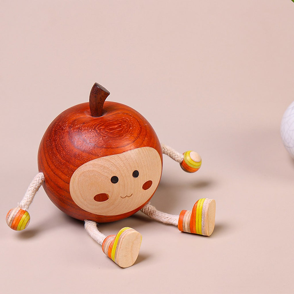 Hand Carved Wooden Peace Apple Figurine - Multi-Wood Inlay, Chinese Wood Carving, Housewarming Gift