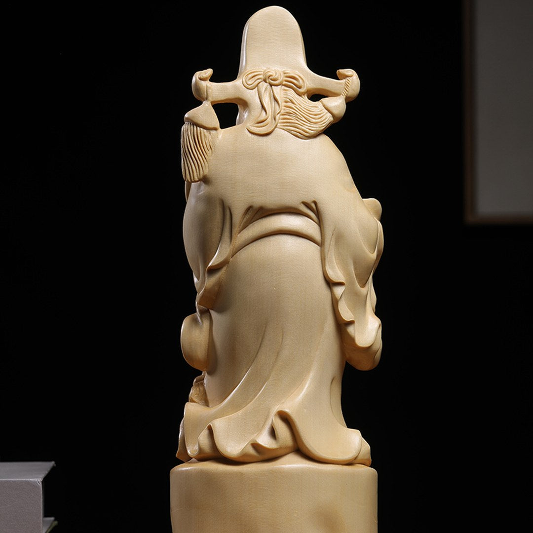 Hand Carved Canadian Cedar Wealth God Statue - Large Fortune Figure, Chinese Wood Carving, Business Gift